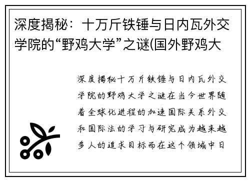 深度揭秘：十万斤铁锤与日内瓦外交学院的“野鸡大学”之谜(国外野鸡大学什么意思)