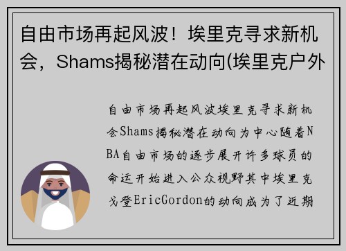 自由市场再起风波！埃里克寻求新机会，Shams揭秘潜在动向(埃里克户外)