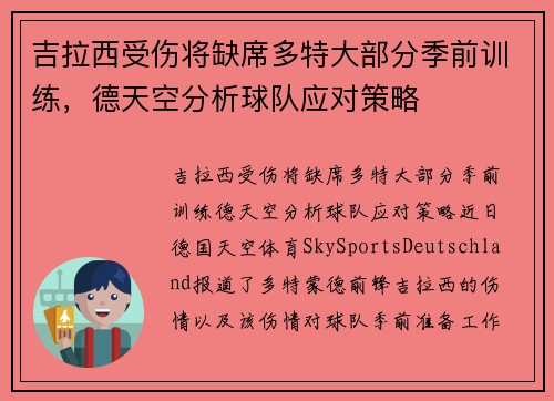 吉拉西受伤将缺席多特大部分季前训练，德天空分析球队应对策略